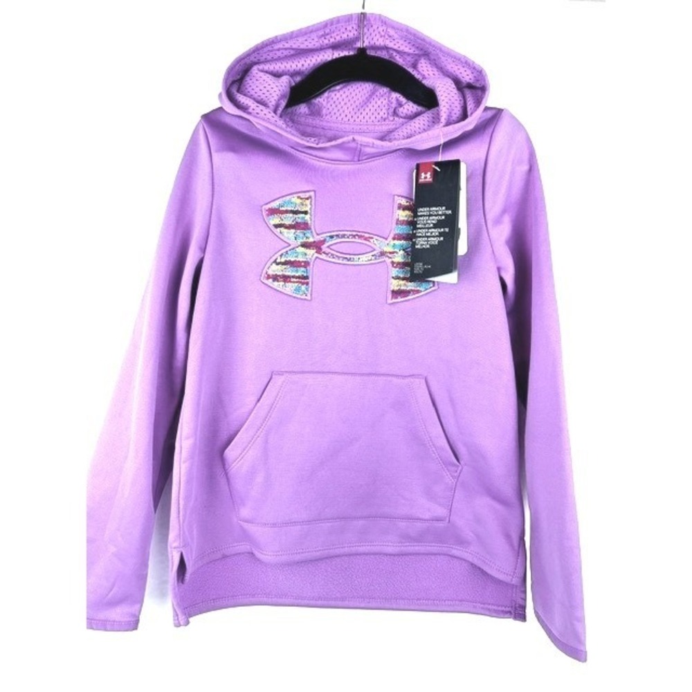 NWT Under Armour Hoodie Purple Fuzzy Chenille Applique' Activewear Girls Youth S